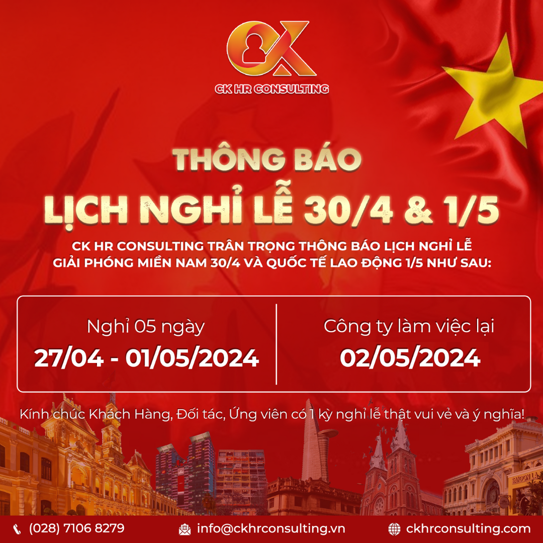 Thông báo lịch nghỉ Lễ Giỗ tổ Hùng Vương; Lễ Giải phóng miền Nam 30/4 và Quốc tế lao động 1/5 năm 2024
